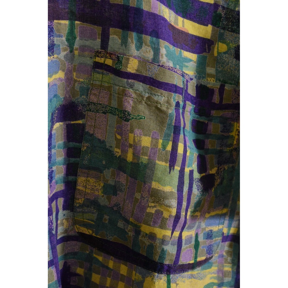 90s Vintage Abstract Print Button Down Shirt Mens S Purple Linen Cotton Relaxed - Picture 4 of 7
